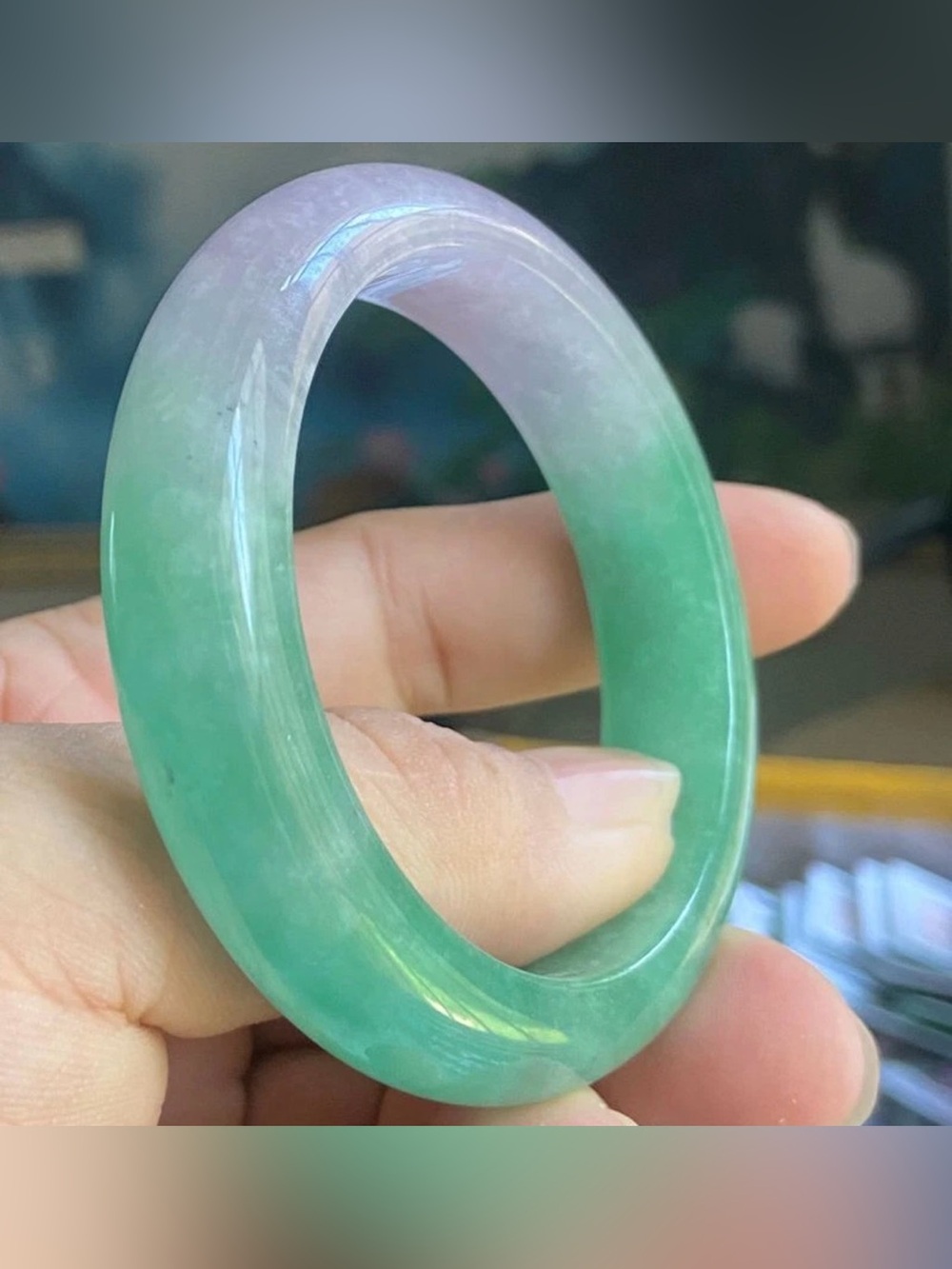 Green and Lilac Jade Bangle Bracelet - Elegant Women's Jewelry